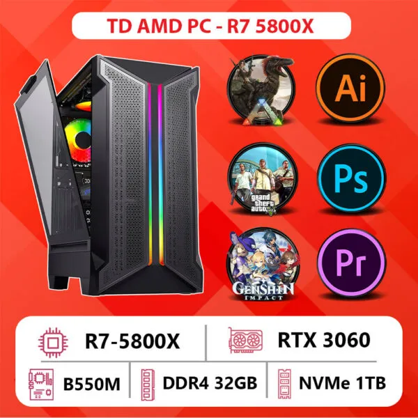 TD AMD PC (R7 5800X, B550M, RTX-3060, 32GB DDR4, SSD 1TB)