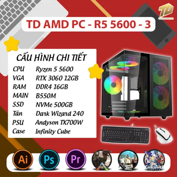 TD AMD PC (R5-5600, RTX-3060 , B550M, 16GB DDR4, SSD 500GB)