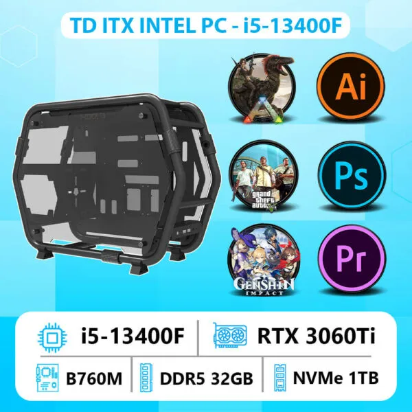 TD ITX INTEL PC (I5-13400F, B760M, 32GB DDR5, RTX 3060Ti, SSD 1TB)