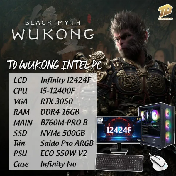 TD INTEL WUKONG PC (I5-12400F, B760M, RTX3050, 16GB DDR4, SSD 500GB)