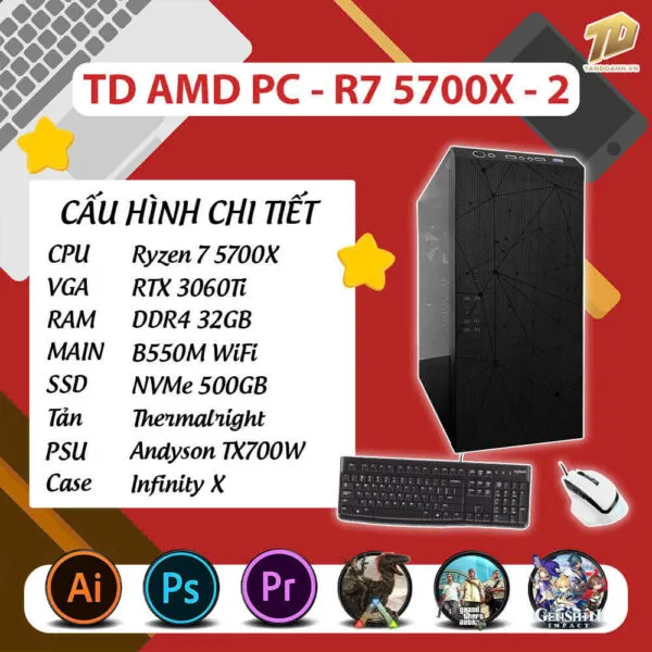 TD AMD PC (R7-5700X, B550M, 3060ti, 32GB DDR4, SSD 500GB)