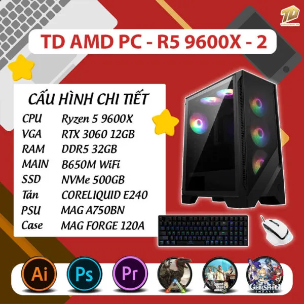 TD AMD PC (R5-9600X, RTX-3060, B650M, 32GB DDR5, SSD 500GB)