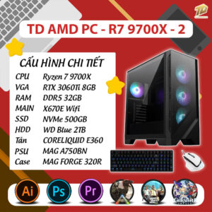 TD AMD PC (R7-9700X, 3070TI, X670E, 32GB DDR5, SSD 500GB, HDD 2TB)