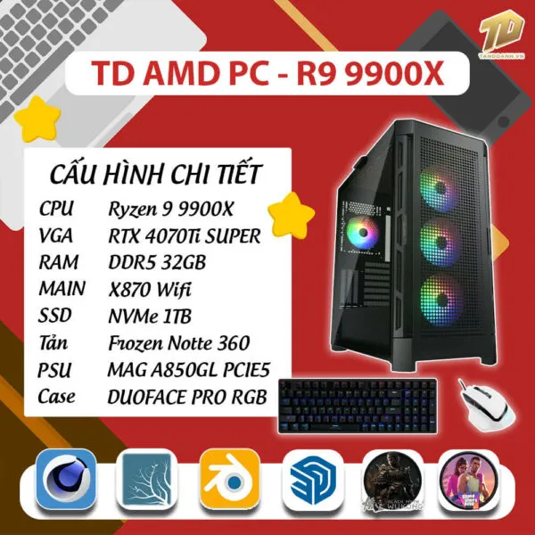 TD AMDPC (R9-9900X, 4070Ti SUPER, X870, 32GB DDR5, SSD 1TB)