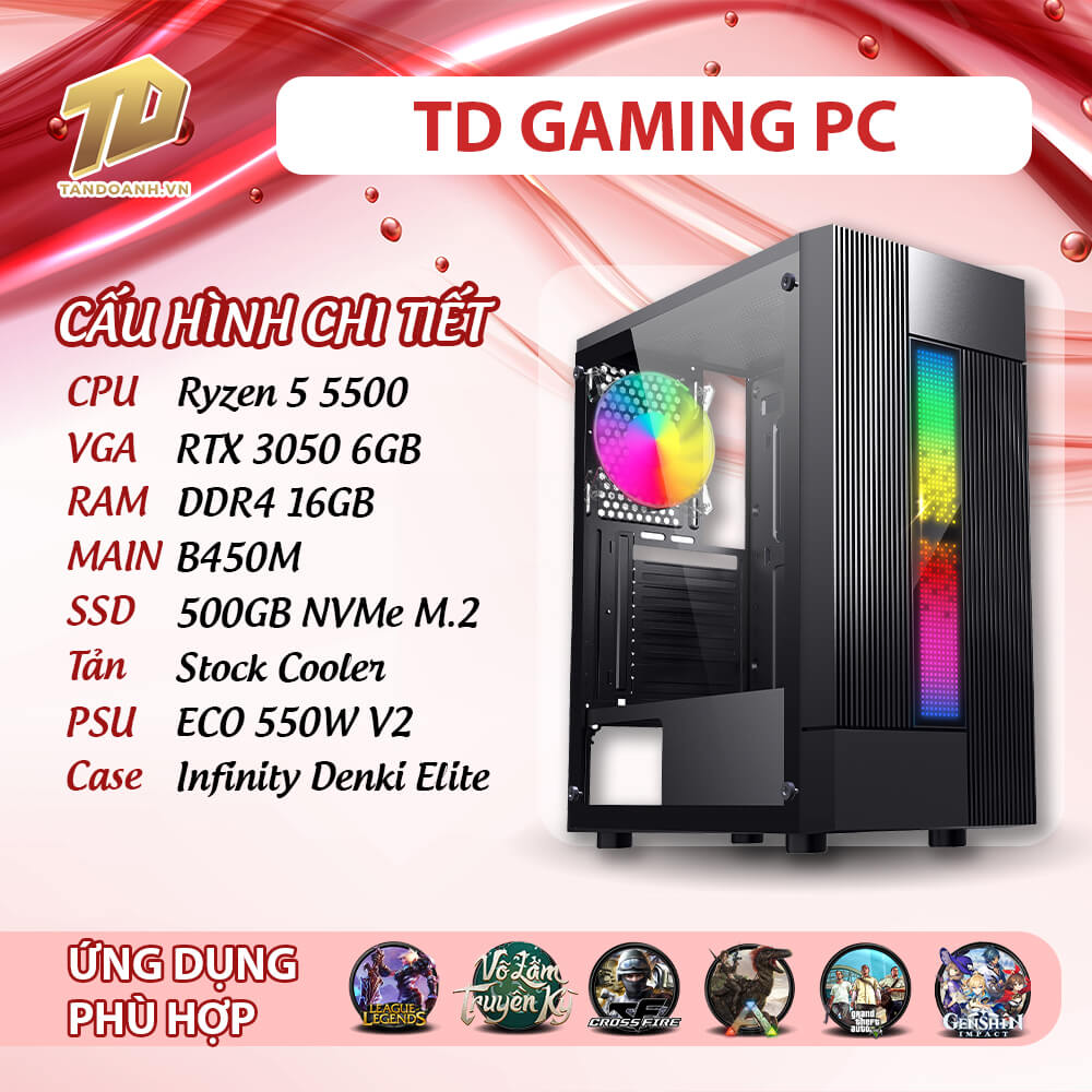 TD GAMING PC 2025 R5 5500 TD PC GAMING (R5-5500, B450M, Ram 16GB, RX 3050 6GB, SSD 500GB)