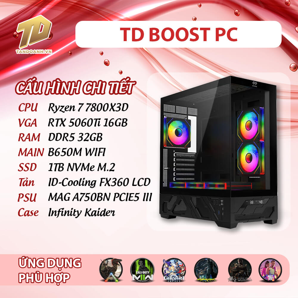 TD BOOST X3D (R7-7800X3D, B650M, 32GB DDR5, RTX 5060Ti, SSD 1TB)