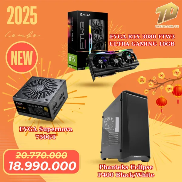 Combo Tết 1 - EVGA RTX 3080 10GB + EVGA SuperNOVA 750 GT + Phanteks Eclipse P400 Black/White