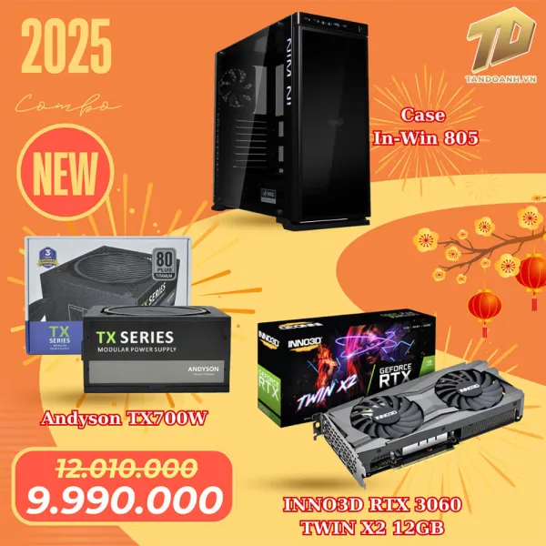 Combo Tết 3 - INNO3D RTX 3060 12GB + Andyson TX700W + In-Win 805