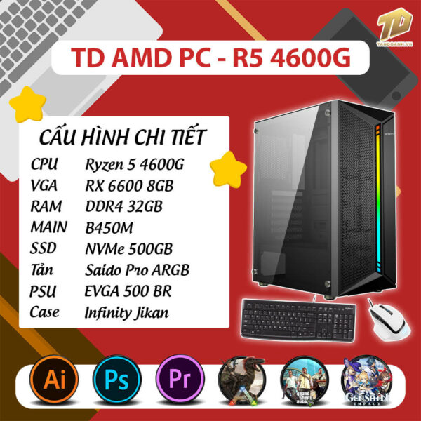 TD AMD PC (R5-4600G, B450M, 32GB DDR4, RX6600, SSD 500GB)