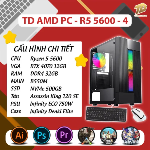 TD AMD PC (R5-5600, RTX4070, B550M, 32GB DDR4, SSD 500GB)