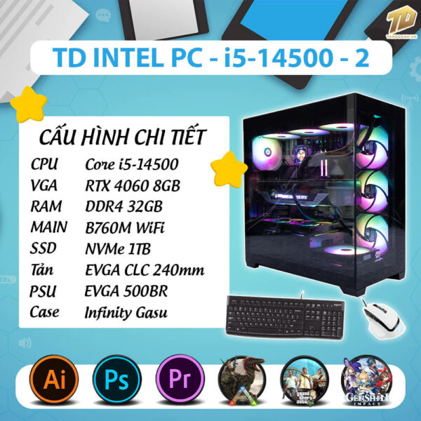 TD INTEL PC (I5-14500, B760M, RTX4060, 32GB DDR4, SSD 1TB)