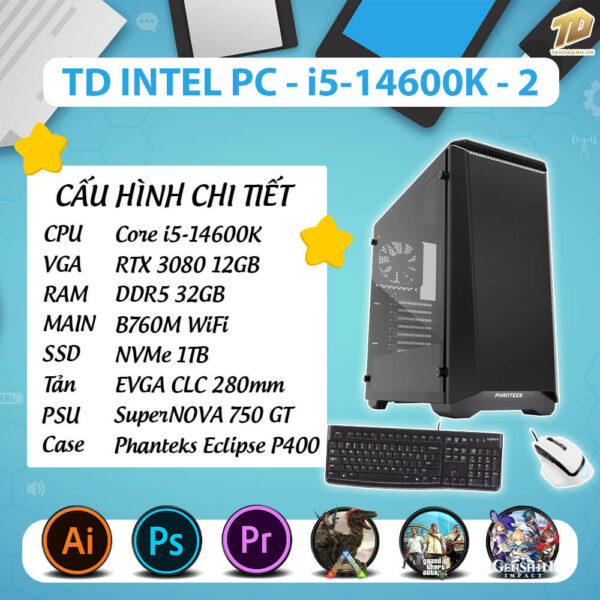 TD INTEL PC (I5-14600K, B760M, RTX3080, 32GB DDR5, SSD 1TB)