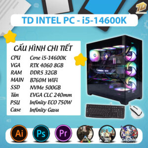 TD INTEL PC (i5 14600K, B760M, RTX4060, 32GB DDR5, SSD 1TB, DELL U2424H)