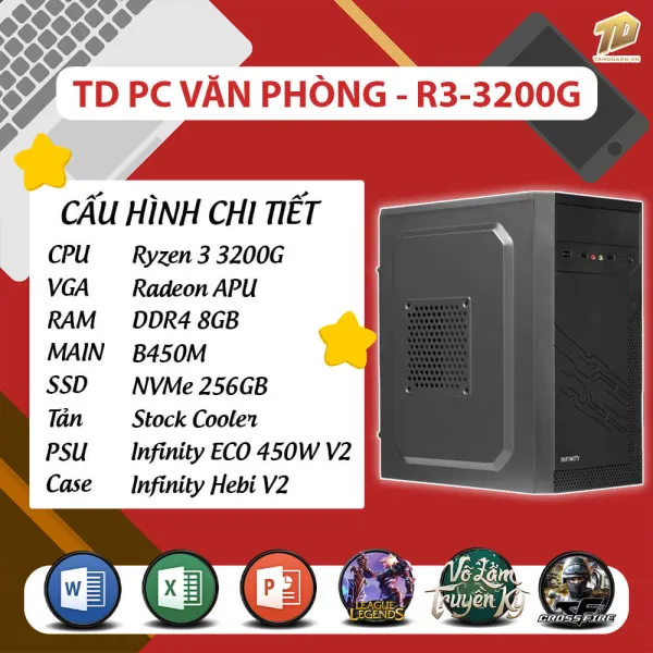 TD PC VĂN PHÒNG (R3-3200G, B450M, Ram 16GB, SSD 256GB)