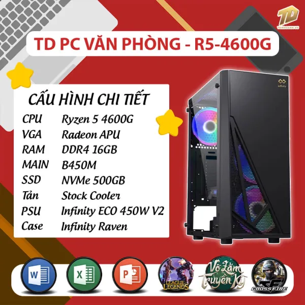 TD PC VĂN PHÒNG (R5-4600G, B450M, 16GB DDR4, SSD 500GB)