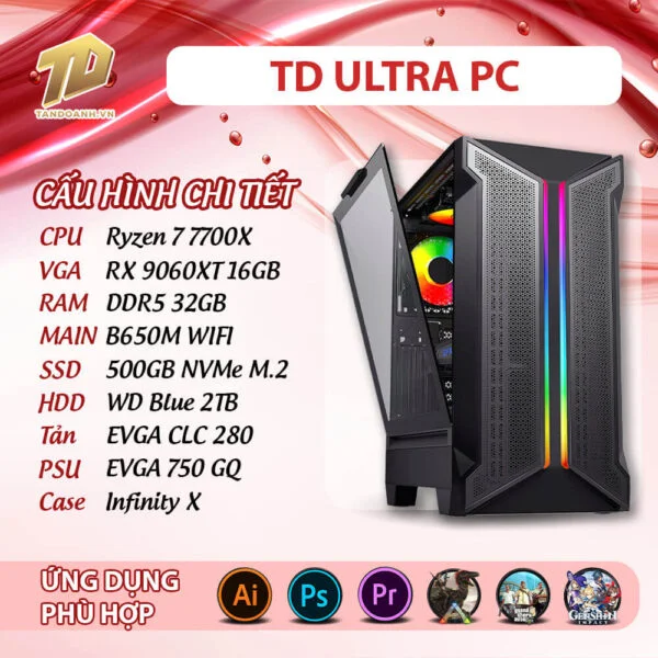 TD ULTRA PC 2025 R7 7700X 16.09 TD ULTRA PC (R7-7700X, B650M, 32GB DDR5, RX 9060XT, SSD 500GB, HDD 2TB)