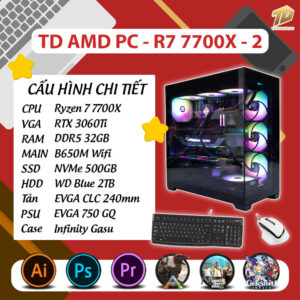 TD AMD PC (R7-7700X, B650M, 32GB DDR5, RTX 3060Ti, SSD 500GB, HDD 2TB)