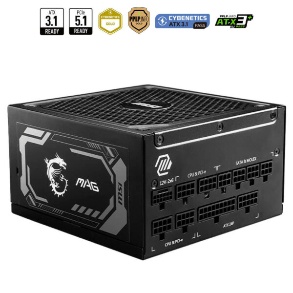 MSI MAG A1000GL PCIE5 - 1000W 80 PLUS Gold - Fully Modular - Support PCIe Gen 5.1 Graphics Card