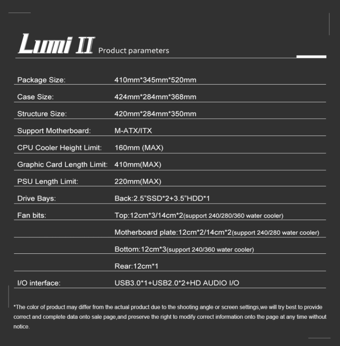Segotep Lumi II Specs Segotep LUMI II Black - M-ATX Case