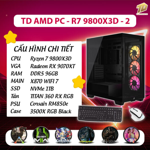 TD AMD PC (R7-9800X3D, X870E, 96GB DDR5, 9070XT, SSD 1TB)