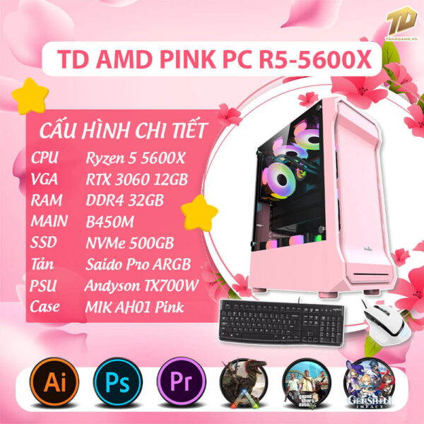 TD AMD PINK PC (R5-5600X, RTX3060 , B450M, 32GB DDR4, SSD 500GB)