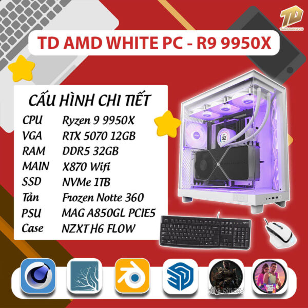 TD AMD WHITE PC (R9-9950X, RTX 5070 12GB , X870, 32GB DDR5, SSD 1TB)