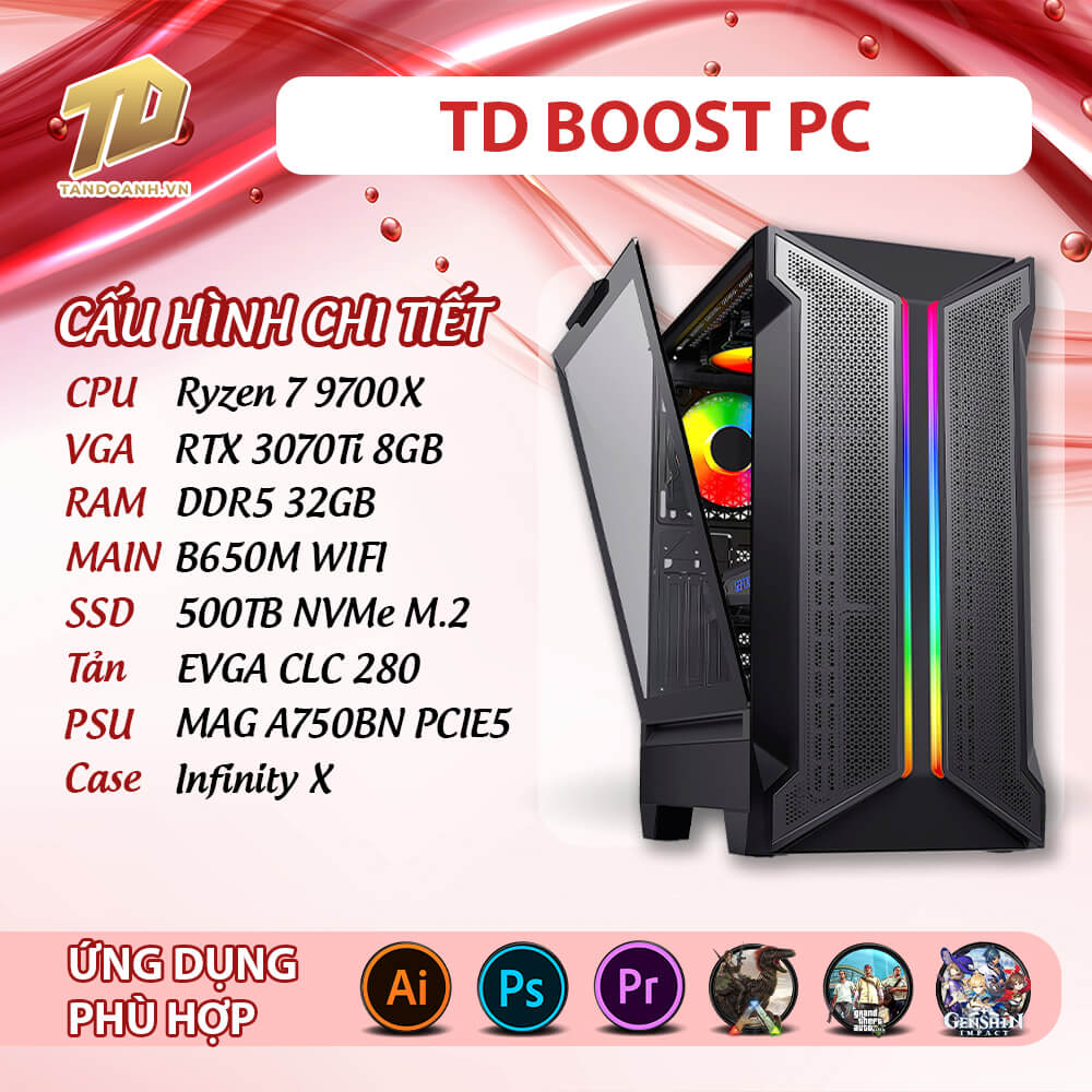 TD BOOST PC 2025 R7 9700X TD BOOST PC (R7-9700X, B650M, 3070TI, 32GB DDR5, SSD 500GB)