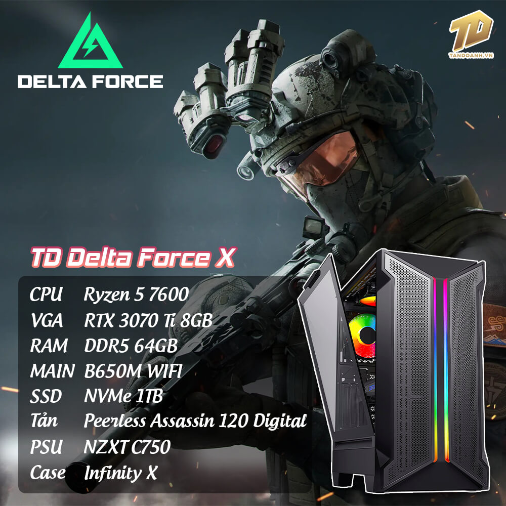 TD Delta Force X R5 7600 TD Delta Force X (R5-7600, B650M, 32GB DDR5, 3070Ti, SSD 1TB)