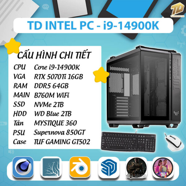 TD INTEL PC (i9-14900K, 5070Ti, Z790, 64GB DDR5, SSD 2TB, HDD 2TB)