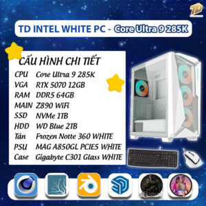 TD WHITE INTEL PC (Ultra 9 285K, RTX5070, Z890, 64GB DDR5, SSD 1TB, HDD 2TB)