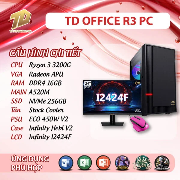 TD OFFICE R3 PC R3 3200G LCD update TD OFFICE R3 PC (R3-3200G, A520M, 16GB DDR4, SSD 256GB, LCD 24'' FHD)