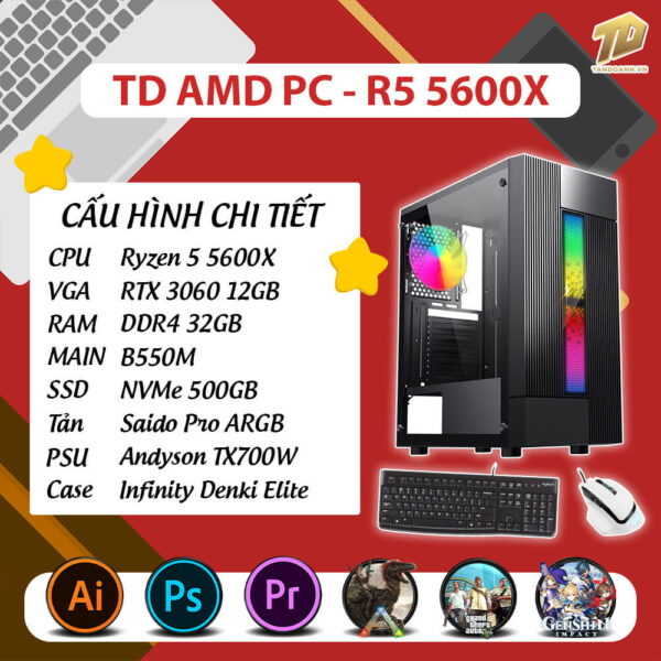 TD AMD PC (R5-5600X, RTX3060, B550M, 32GB DDR4, SSD 500GB)