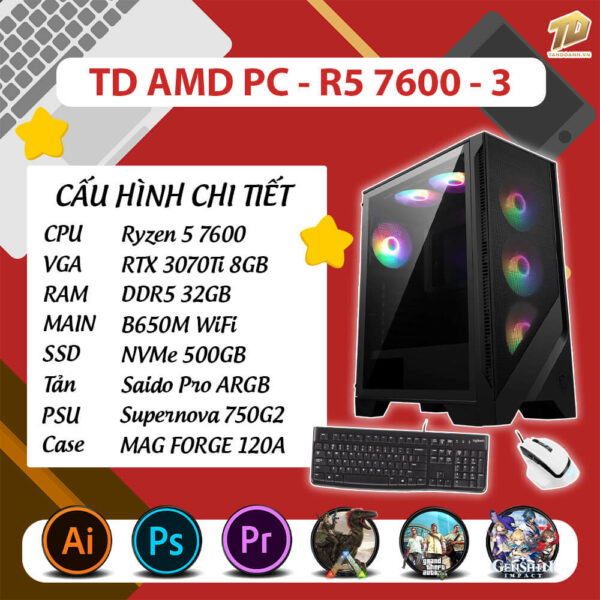 TD AMD PC (R5-7600, B650M, 32GB DDR5, 3070Ti, SSD 500GB)