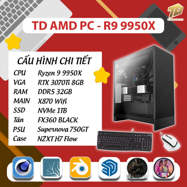 TD AMD PC (R9-9950X, X870E, 32GB DDR5, 3070TI, SSD 1TB)