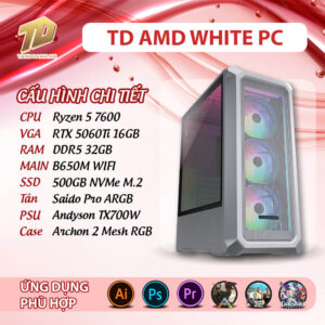 TD AMD WHITE PC (R5-7600, B650M, 5060TI 16GB, 32GB DDR5, SSD 500GB)
