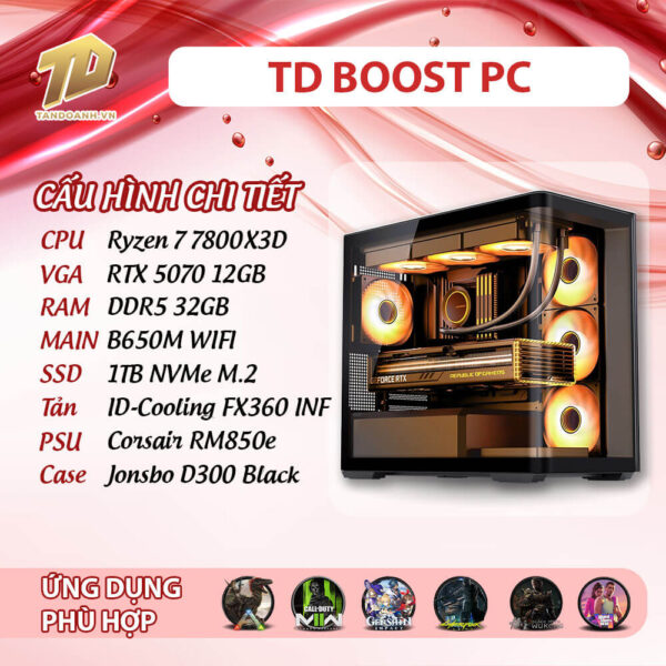 TD BOOST PC (R7-7800X3D, B650M, 32GB DDR5, RTX 5070, SSD 1TB)
