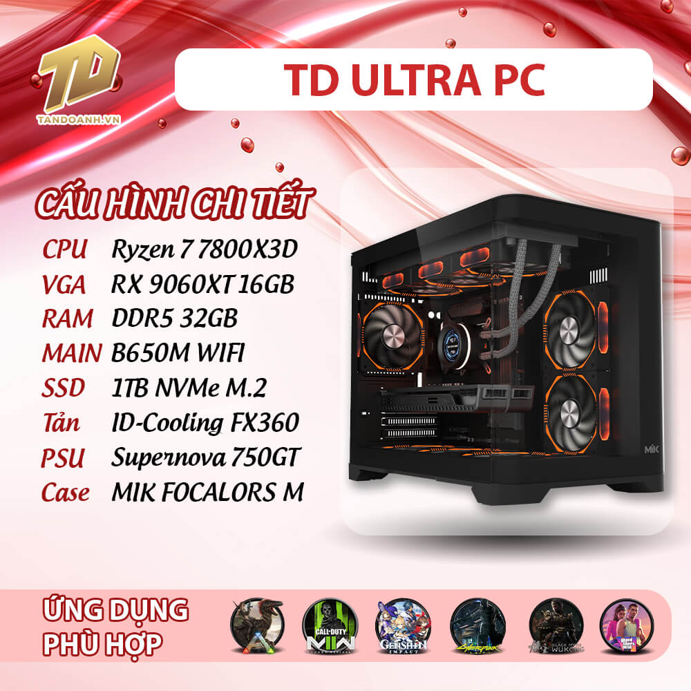 TD ULTRA PC 2025 R7 7800X3D TD ULTRA PC (R7-7800X3D, B650M, 32GB DDR5, RX 9060XT 16GB, SSD 1TB)