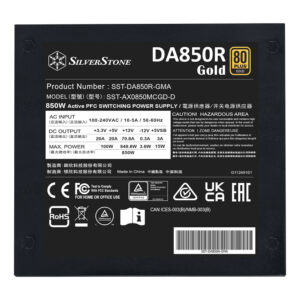SilverStone DA850R Gold - Black - 80 PLUS Gold 850W ATX3.0/3.1 & PCIe 5 Fully Modular Power Supply
