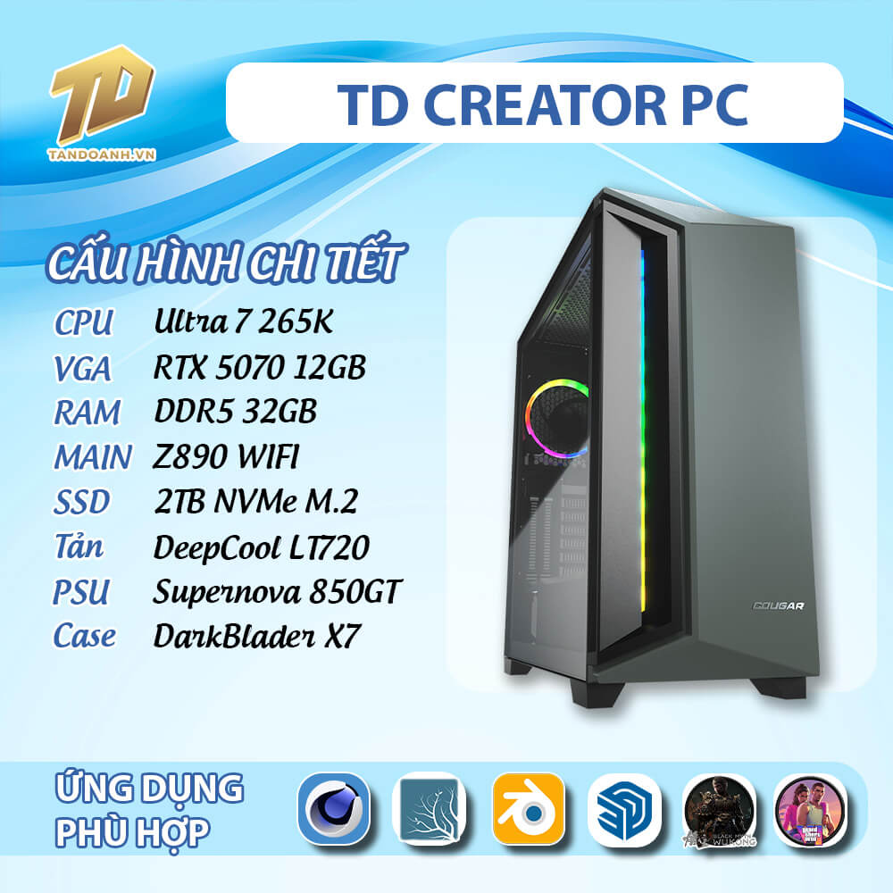 TD CREATOR PC 2025 Ultra 7 265K TD CREATOR PC (Ultra 7 265K, Z890, RTX 5070, 32GB DDR5, SSD 1TB)