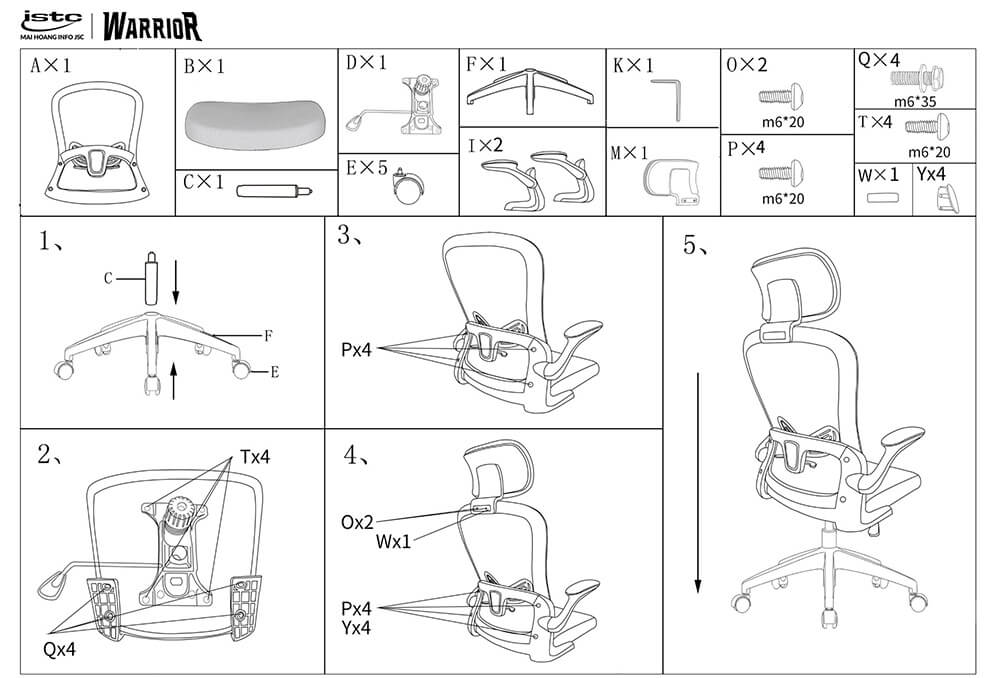 WARRIOR – Pawn series – WEC106 Black H10 WARRIOR – Pawn series – WEC106 Black - Ghế công thái học ergonomic
