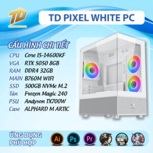 TD PIXEL WHITE PC (I5-14600KF, B760M, RTX 5050, 32GB DDR4, SSD 500GB)