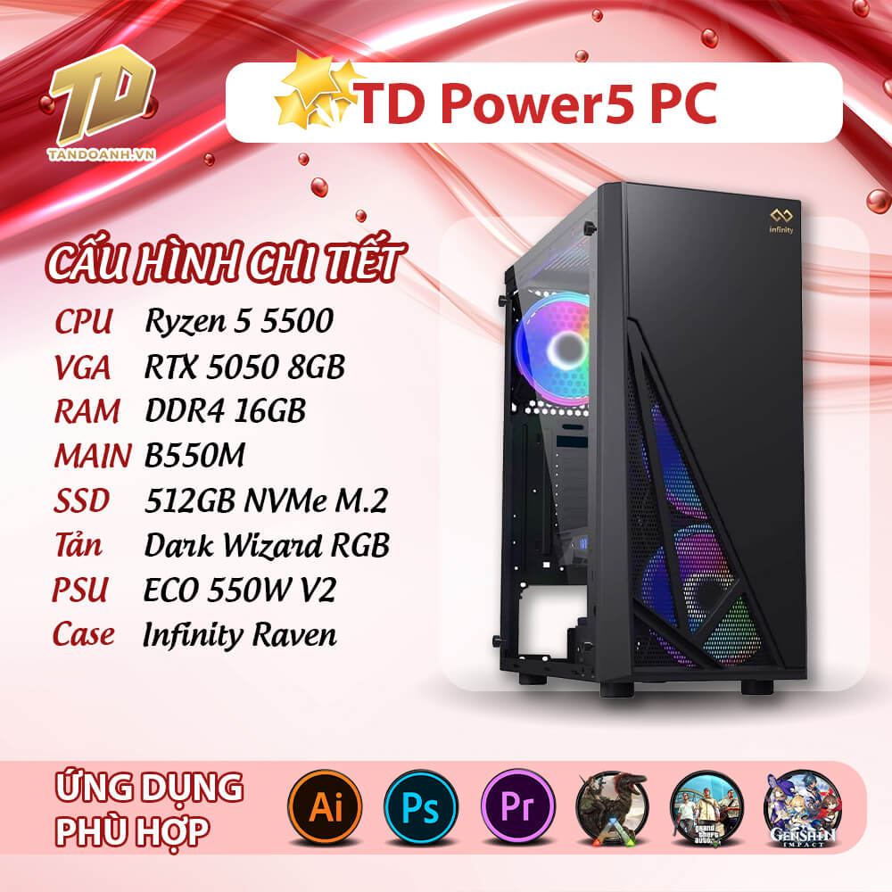 TD Power5 PC 2025 R5 5500 157 TD Power5 PC (R5-5500, B550M, 16GB DDR4, SSD 500GB, RTX5050)