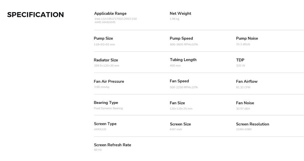 TRYX PANORAMA 360 specs TRYX PANORAMA 360 Black - 360mm L-shaped AMOLED Screen Liquid Cooler