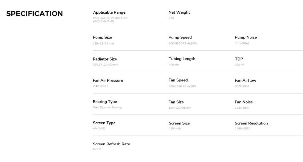 TRYX PANORAMA ARGB 360 White - 360mm L-shaped AMOLED Screen Liquid Cooler