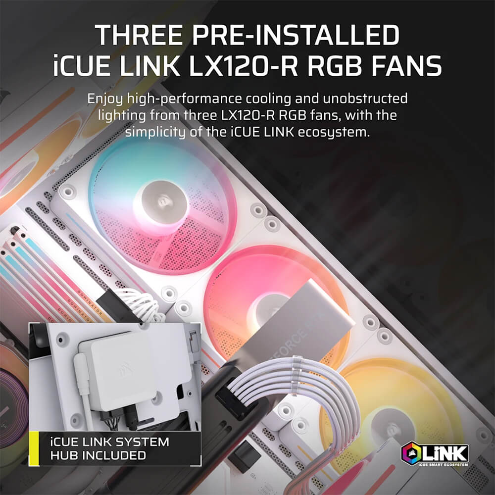 Corsair 3500X LX R RGB iCUE LINK White H3 Corsair 3500X LX-R RGB iCUE LINK White - Tempered Glass Mid-Tower PC Case - Ảnh 3