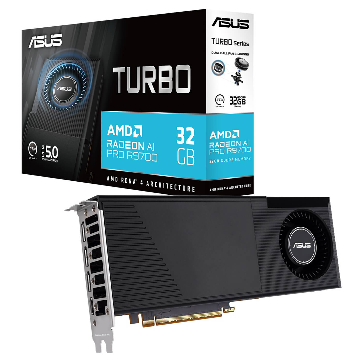 ASUS TURBO Radeon™ AI PRO R9700 H1 ASUS TURBO Radeon™ AI PRO R9700 - 32GB GDDR7