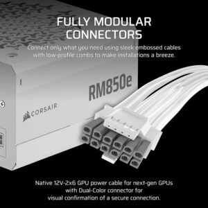 Corsair RM850e White - ATX 3.1 & PCIe 5.1 - 850W Cybenetics Gold - Fully Modular Low-Noise ATX Power Supply